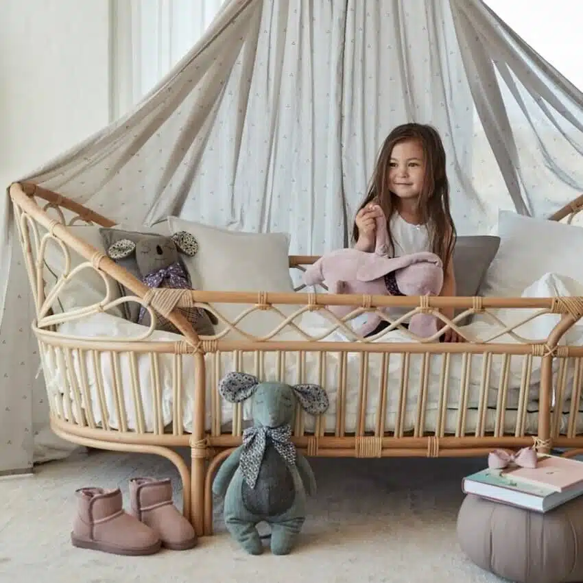 Children's Bed From Natural Rattan - Vintage Style